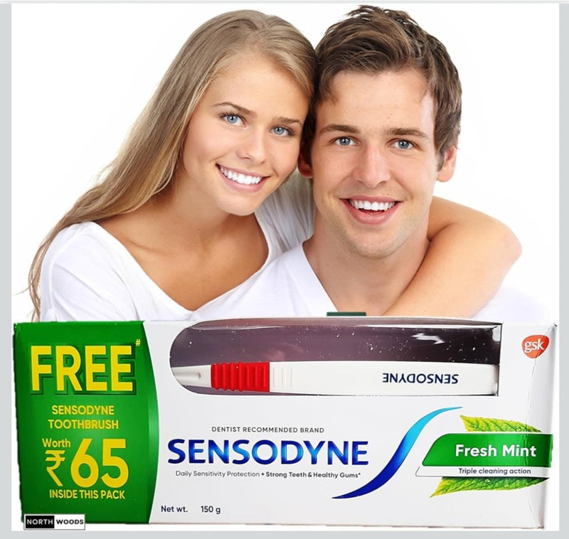 Sensodyne Fresh Mint 150g|Free Sansodyne toothbrush worth-65 | Sensitive toothpaste for daily sensitivity protection | Dentist Recommended Brand