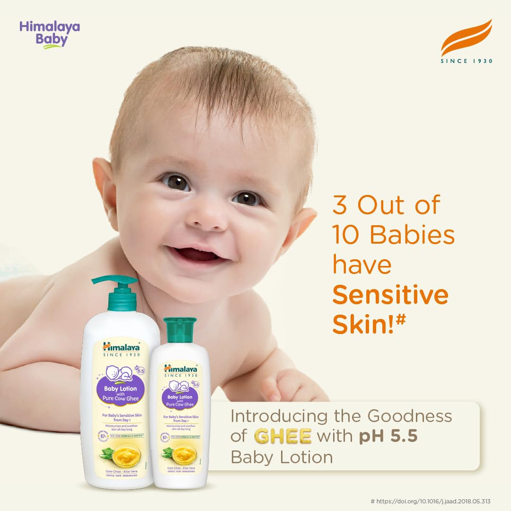 Himalaya Baby Lotion with Pure Cow Ghee & pH5.5 (100ml) | Non-greasy, Moisturizes & soothes skin all day long | For baby's sensitive skin