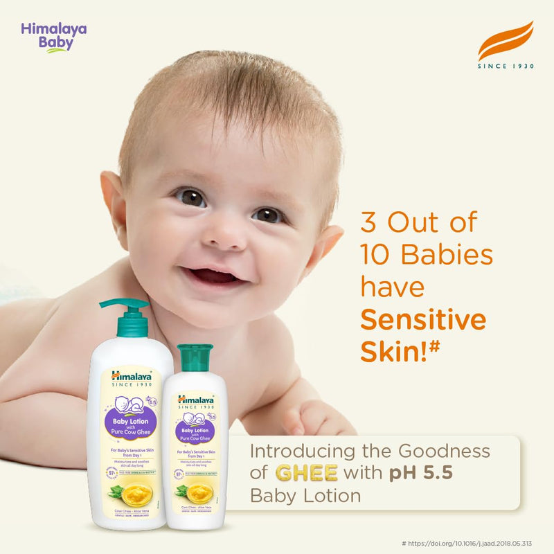 Himalaya Baby Lotion with Pure Cow Ghee & pH5.5 (100ml) | Non-greasy, Moisturizes & soothes skin all day long | For baby's sensitive skin
