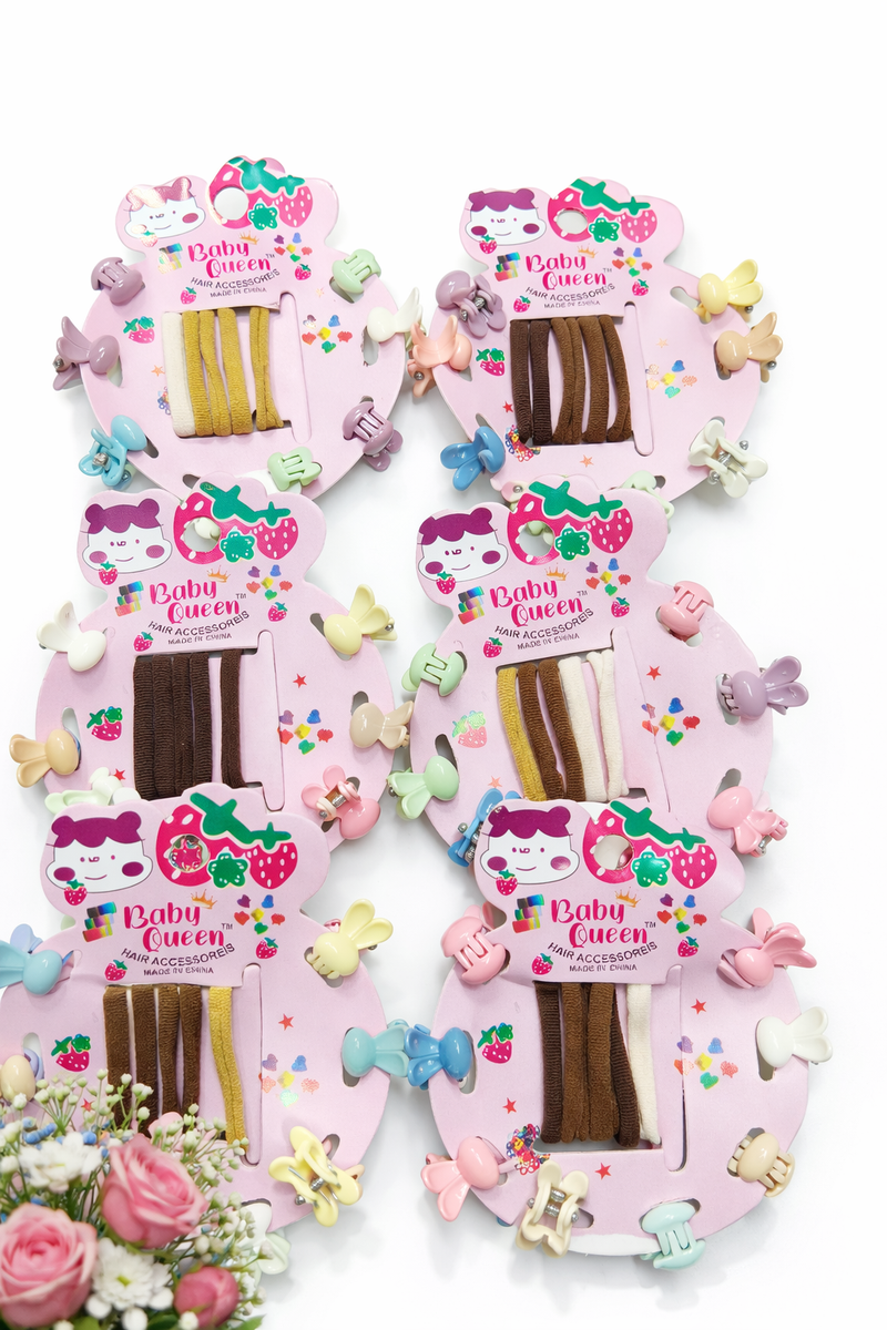 Baby Queen Kids Hair Clips & Rubber Bands Set (48 PCS)
