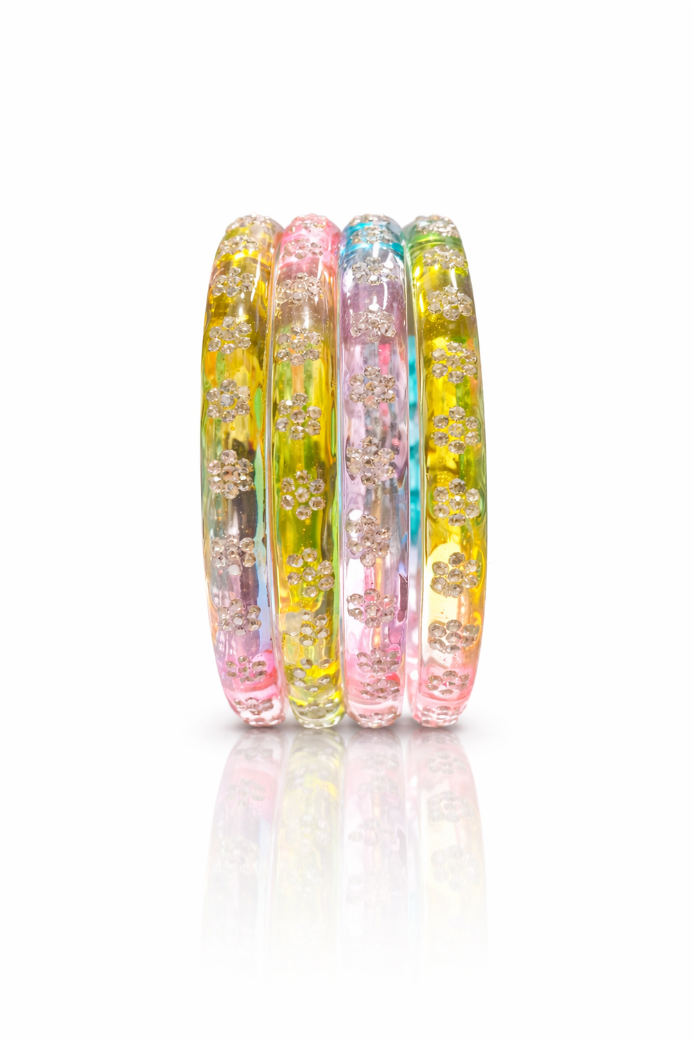 Transparent Pastel Multicolor Crystal Floral Bangles Set for girls & women