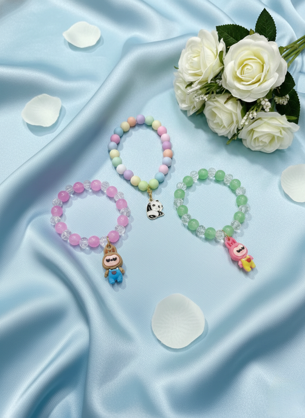 Pastel Pink, Green & Multicolor Beaded Bracelet Set of 3