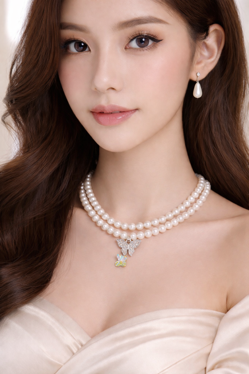 Anti-Tarnish Pearl Necklace Set with Earrings