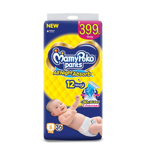 MamyPoko Pants All Night Absorb Baby Diapers, Small (S), 38 Count 4-8 Kg