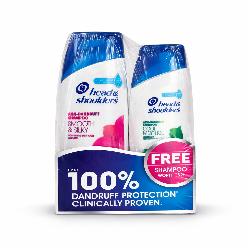 Head & Shoulders Smooth & Silky Anti-Dandruff Shampoo with Free Shampoo worth ₹82 Up to 100% Dandruff Protection