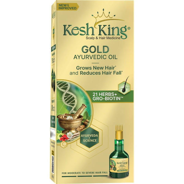 Kesh King Gold Ayurvedic Hair Oil with 21 Herbs and Gro-Biotin, Helps Grow New Hair and Reduce Hair Fall, Comes with a Hairfall Reduction Tracker, 100ml