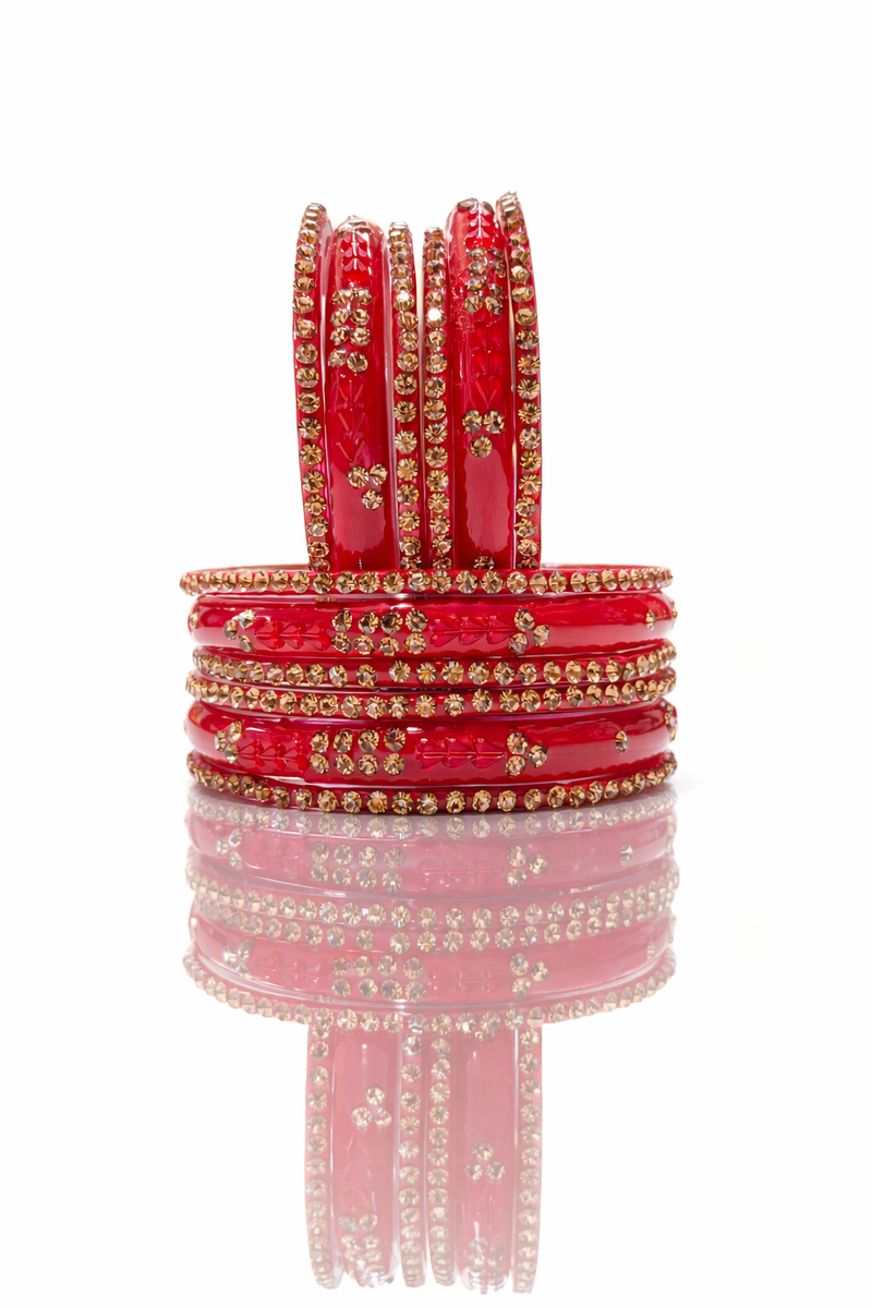 Luxury Finish Red Crystal Stone Bangles Set Pack of 12