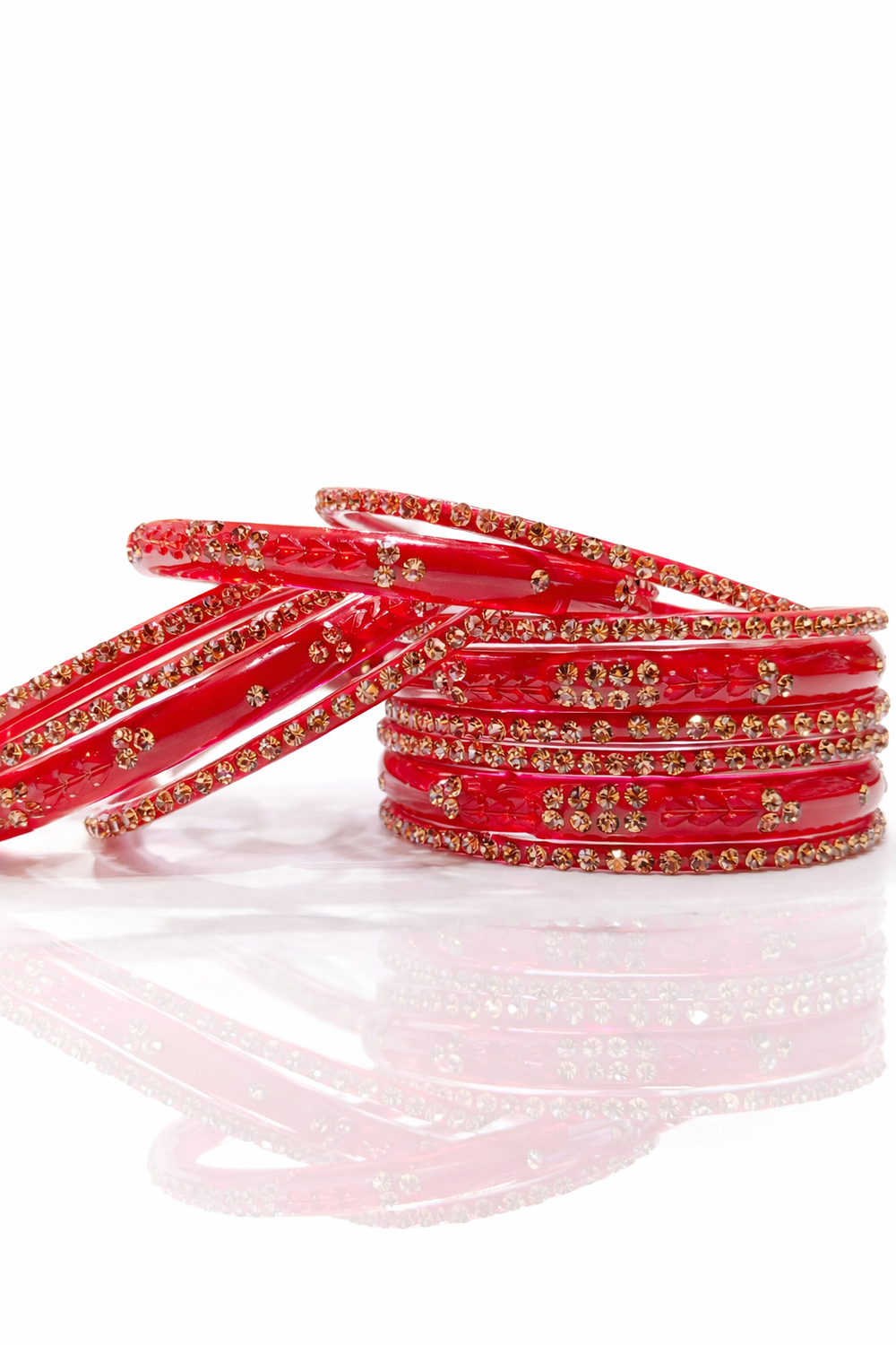 Luxury Finish Red Crystal Stone Bangles Set Pack of 12