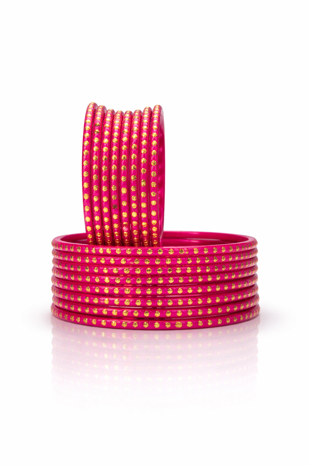 Traditional Rani Colour Fancy Bangles with Elegant Gold Polka Design (pack of 24)