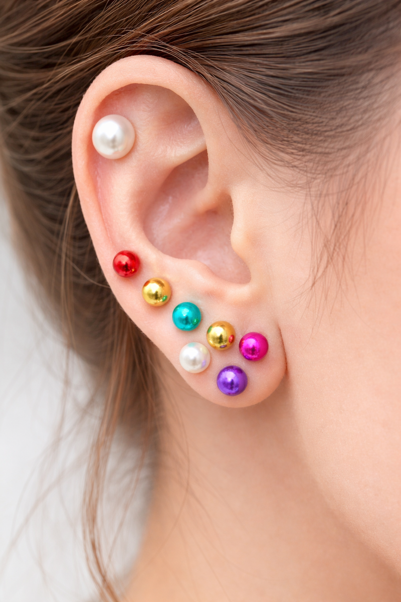 Pearl Stud Earrings & Tops Multicolor Stud Combo Set