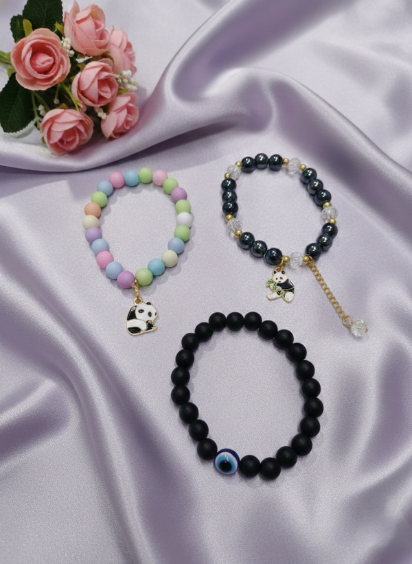 Pastel Multicolor, Black & Gold Beads Bracelet Set of 3