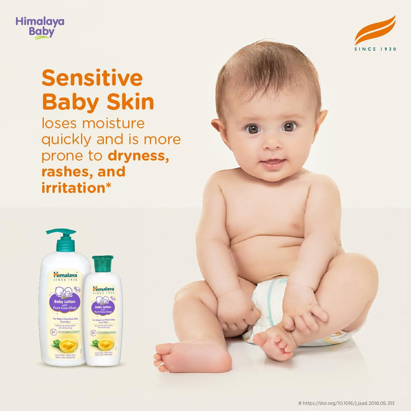 Himalaya Baby Lotion with Pure Cow Ghee & pH5.5 (100ml) | Non-greasy, Moisturizes & soothes skin all day long | For baby's sensitive skin