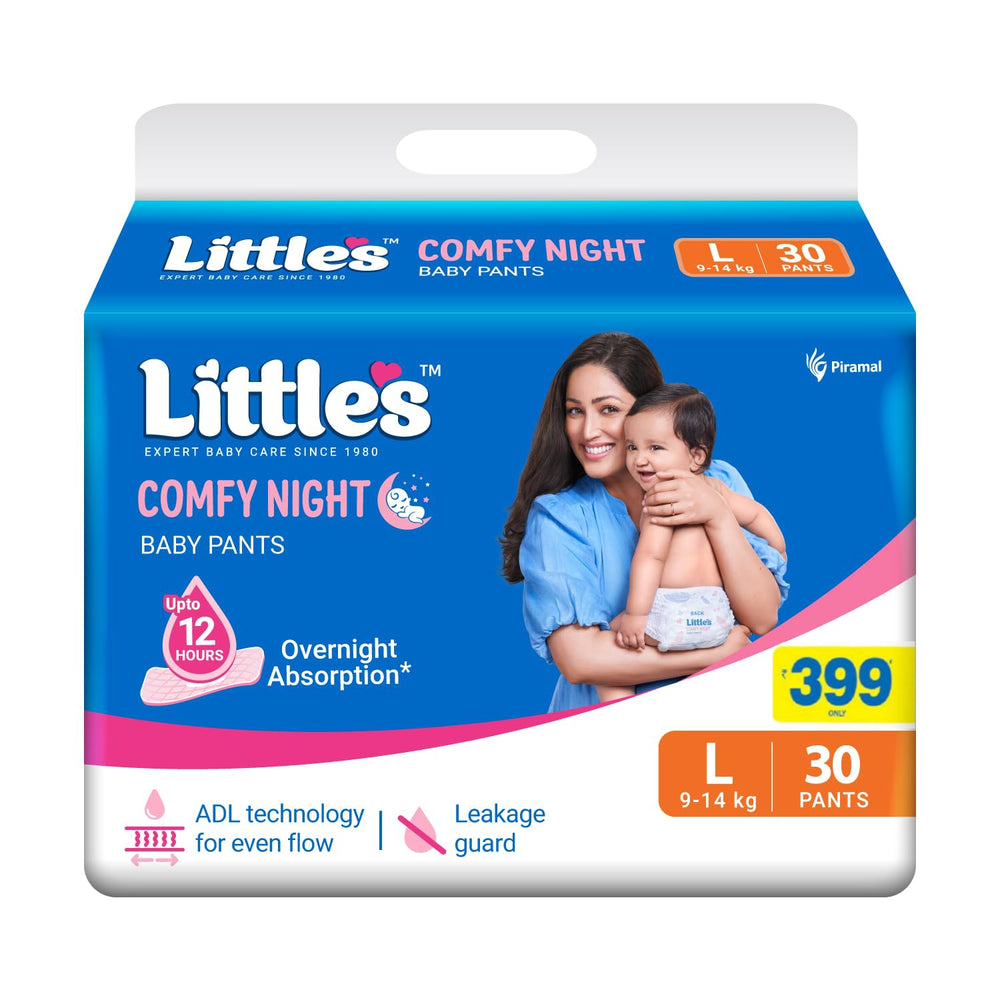 Little's Baby Diapers L Size (Large) Pants Style | 9-14 kg | 30 Count | Comfy Nights Baby Diaper Pants