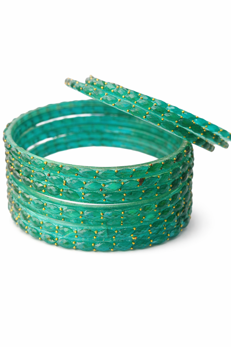 Trendy Radium Colour Crystal Finish Glass Bangles Pack of 12