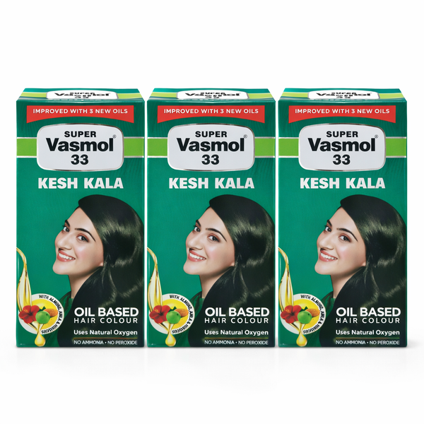 Vasmol Super 33 Kesh Kala 50Ml - Pack Of 3 I Black Colour I Oil Based Hair Colour I Improved With 3 New Oils I