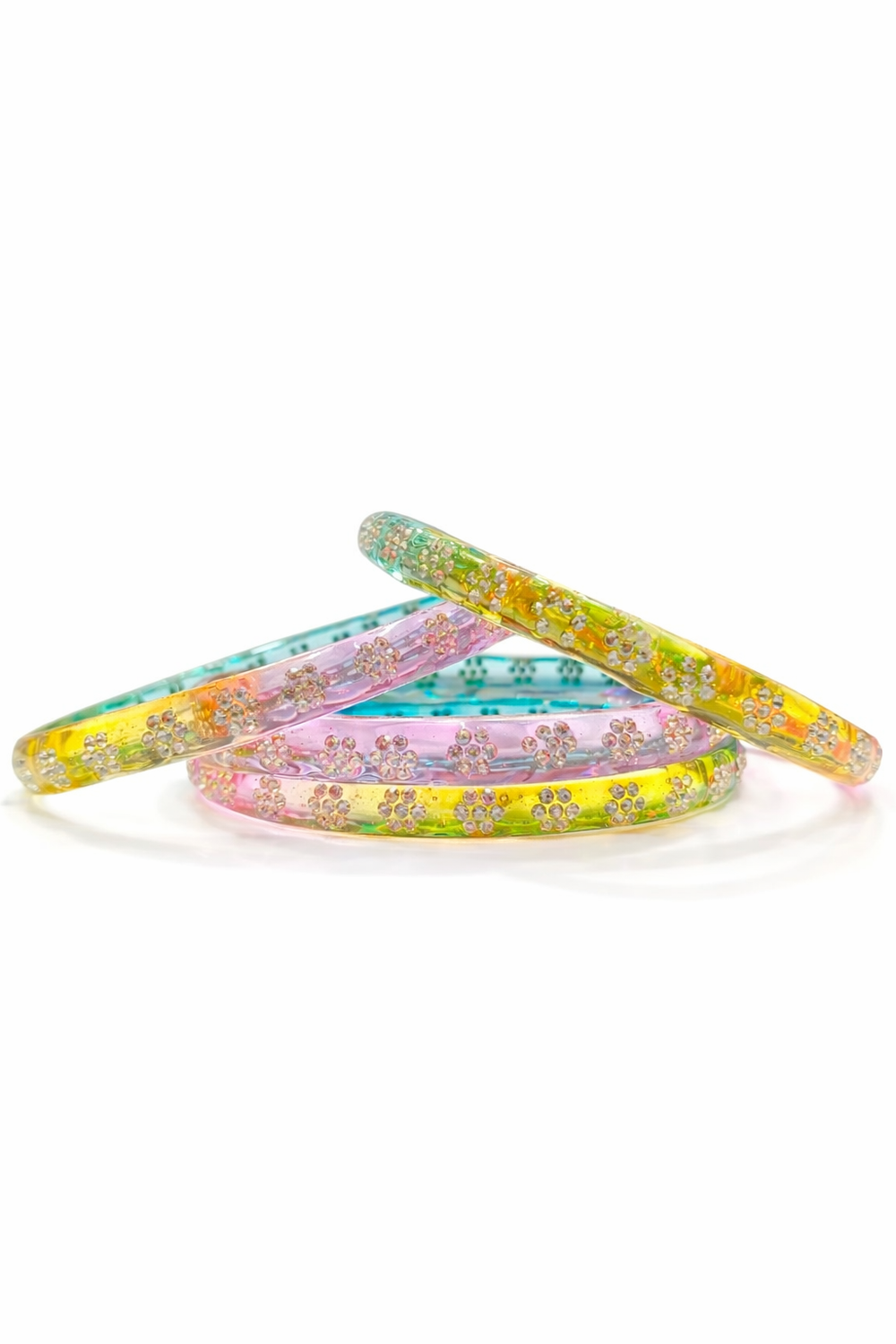 Transparent Pastel Multicolor Crystal Floral Bangles Set for girls & women