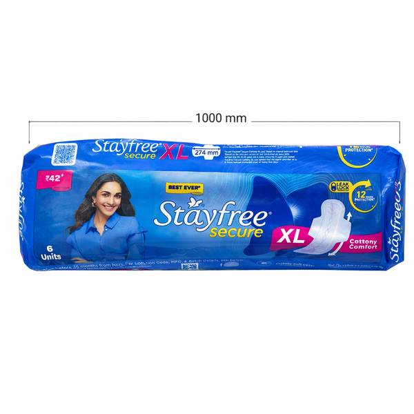 Stayfree Secure XL Sanitary Pads For Women| Pack of 3| 18Pads, Cottony Soft Cover