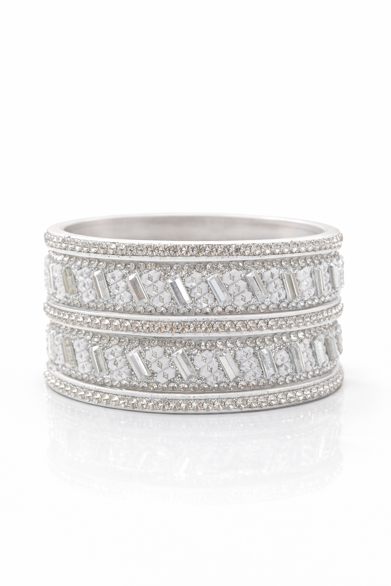 Elegant platinum white crystal-studded designer bangles crafted for girls and women Bangles set