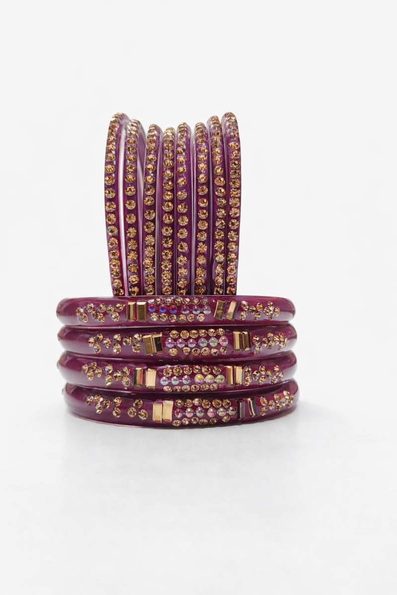 Elegant Purple Crystal Stone Bangles Set of 12