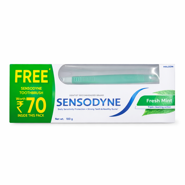 Sensodyne Fresh Mint 100g|Free Sansodyne toothbrush worth-70 | Sensitive toothpaste for daily sensitivity protection | Dentist Recommended Brand