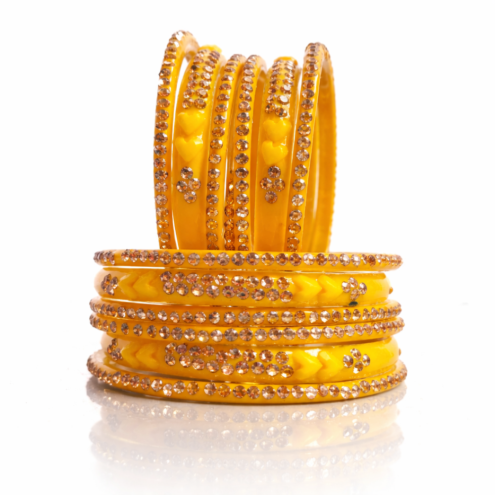 Ms Bangles glass kangan set with golden stone bangle | Amazing combination for girls & women bangles (pack of 12 )