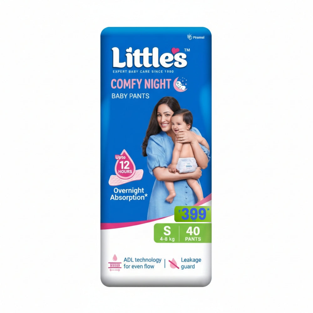 Little's Baby Diapers S Size (Small) Pants Style | 4-8 kg | 40 Count | Comfy Nights Baby Diaper Pants