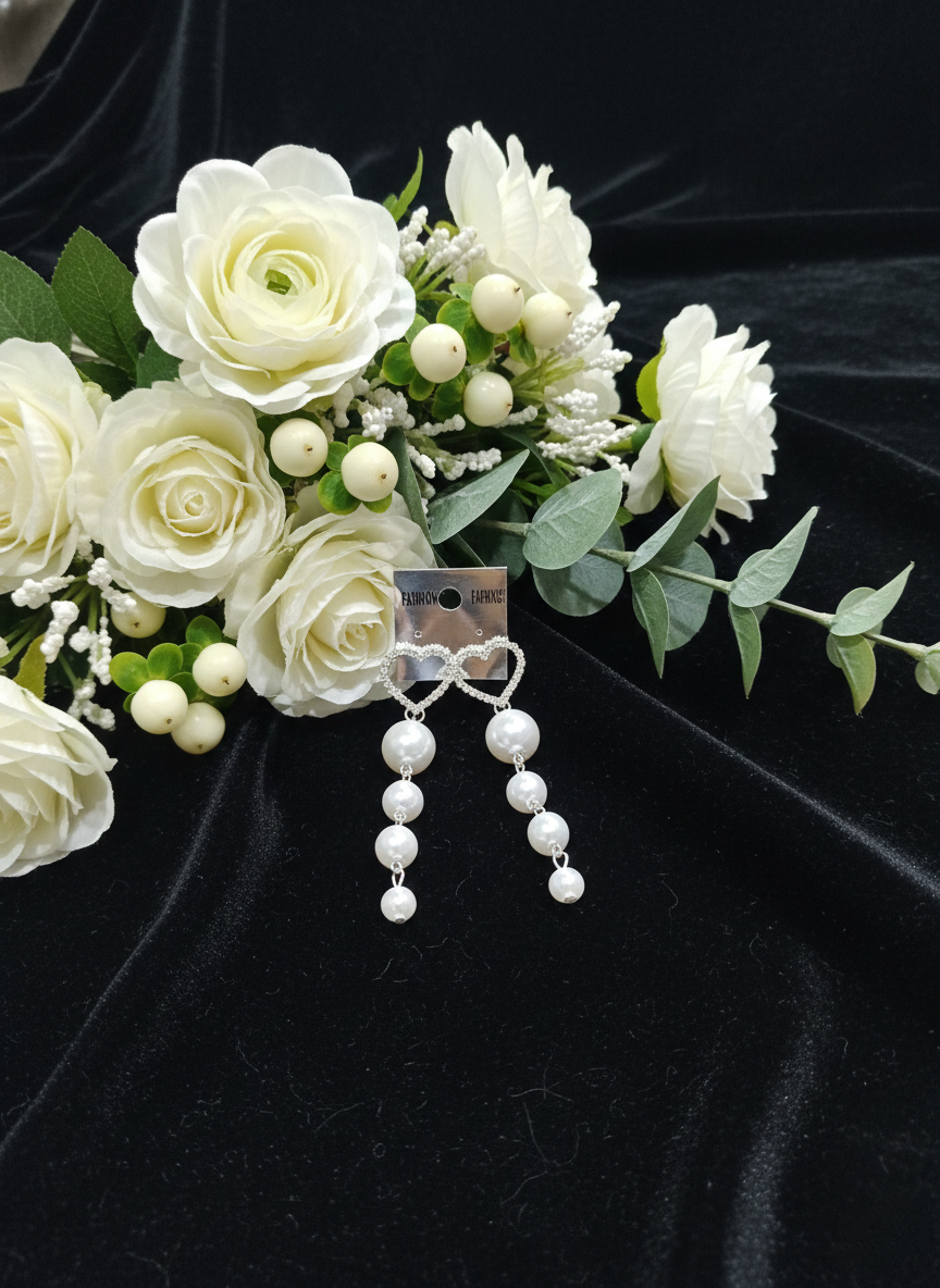 🤍 Anti-Tarnish Heart Pearl Drop Earrings – Soft Elegance for Every Occasion