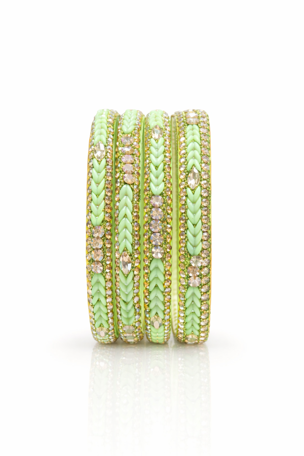 Mint Green Stone Studded Designer Bangles with Golden stone  Finish girls & women Bangles set