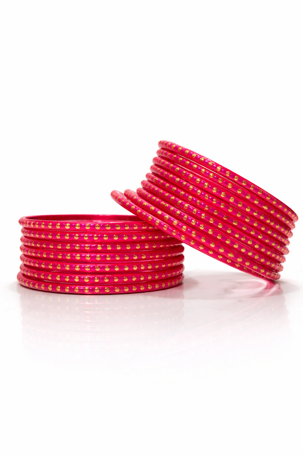 Traditional Rani Colour Fancy Bangles with Elegant Gold Polka Design (pack of 24)