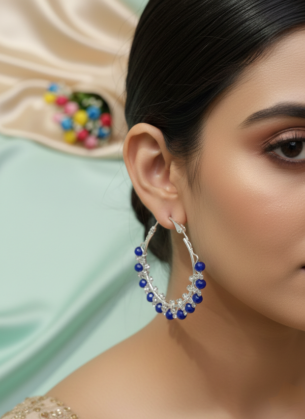 Premium Red & Blue Colour Beads Hoop Earrings for Girls & Women