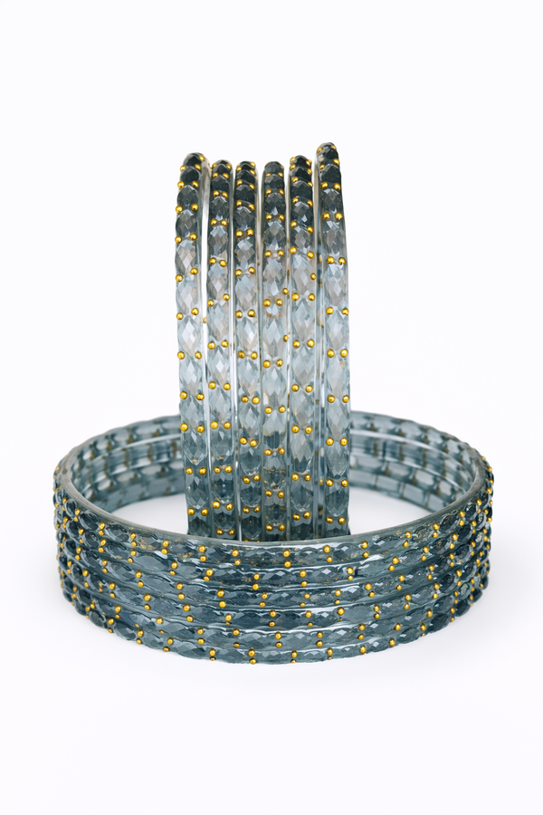 Classic Grey Crystal Look Bangles Pack of 12 with Shiny Finish