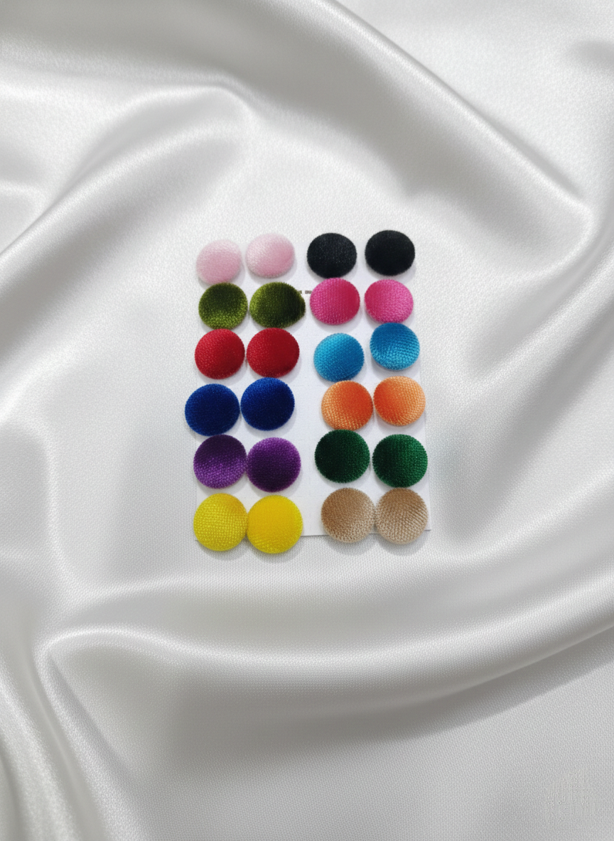 Soft Fabric Round Stud Earrings – Multicolor Combo Set