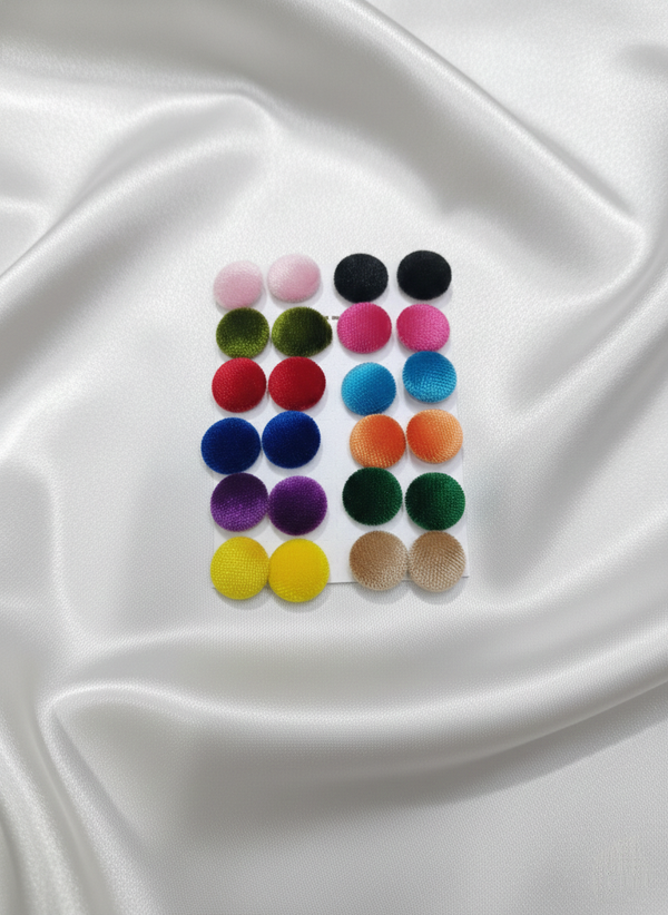 Soft Fabric Round Stud Earrings – Multicolor Combo Set