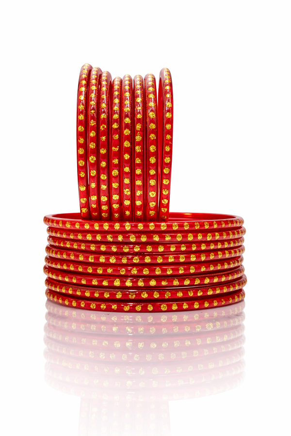 Red Color Traditional Bangles with Gold Stones Set of Bangles (pack of 24)