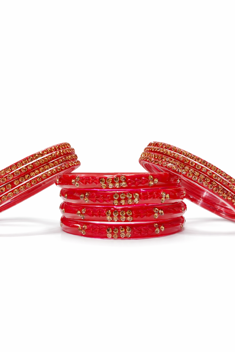 Luxury Finish Red Crystal Stone Bangles Set Pack of 12