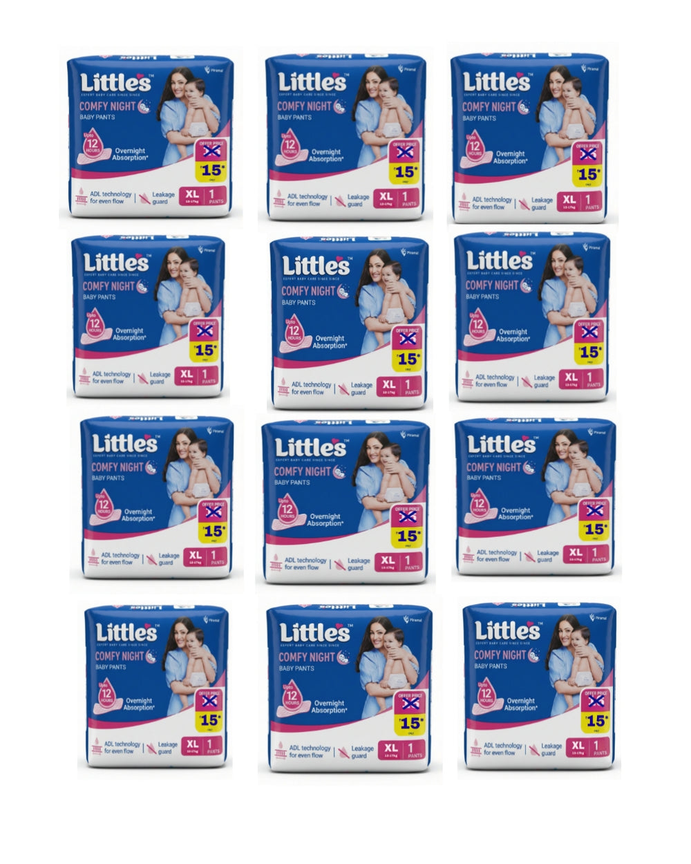 Little's Baby Diapers XL Size  Pants Style | 12-17 kg | 12 Pcs | Comfy Nights Baby Diaper Pants