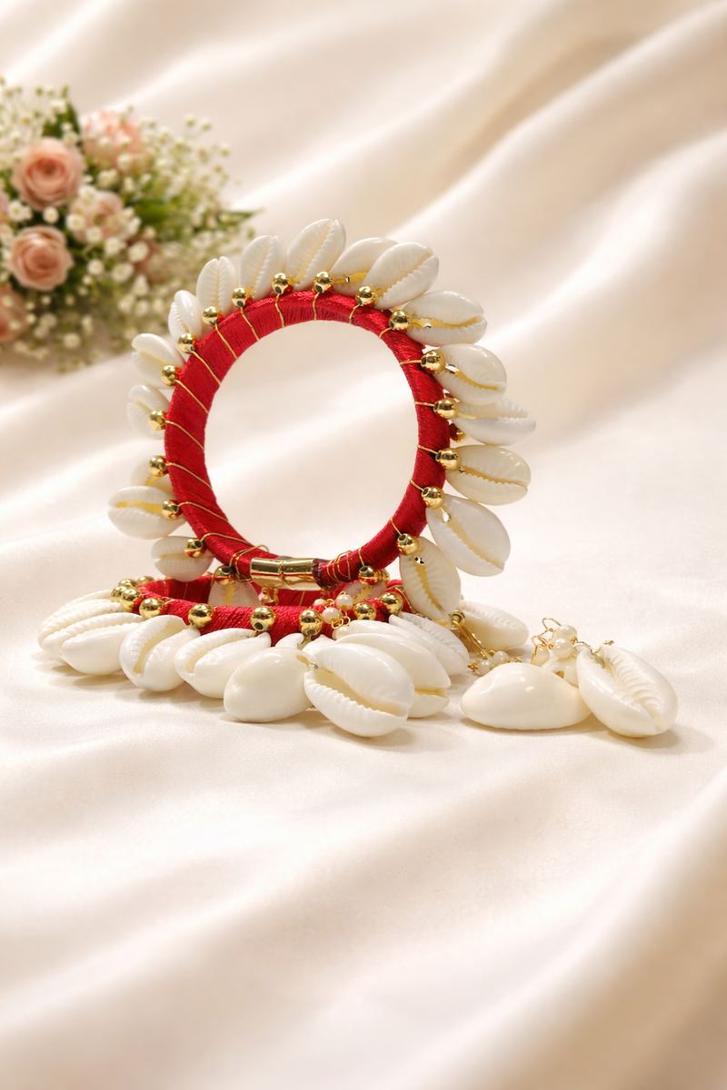 Red Silk Thread Cowrie Shell Bangles Classic Traditional Ethnic Jewellery – Free Size