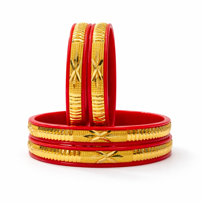 Luxury Red & Gold Crystal Traditional Ethnic Bangles