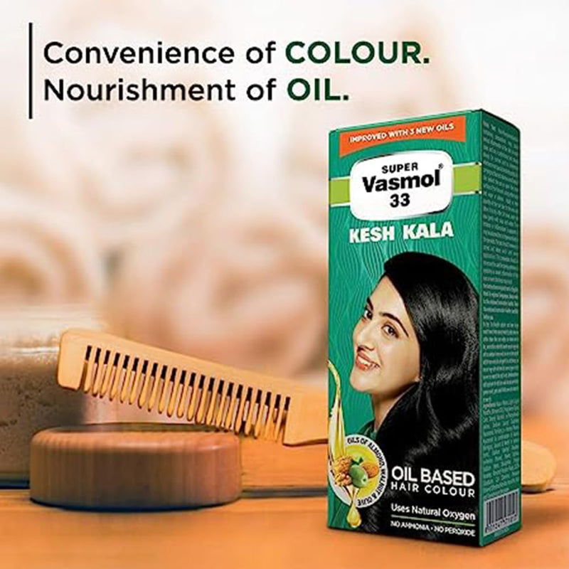 Vasmol Super 33 Kesh Kala 50Ml - Pack Of 3 I Black Colour I Oil Based Hair Colour I Improved With 3 New Oils I