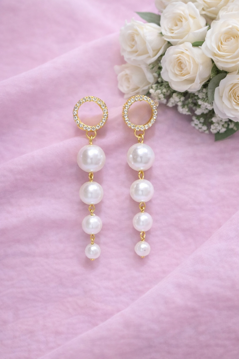 ✨Anti-Tarnish Pearl Drop Earrings with Crystal Circle Design