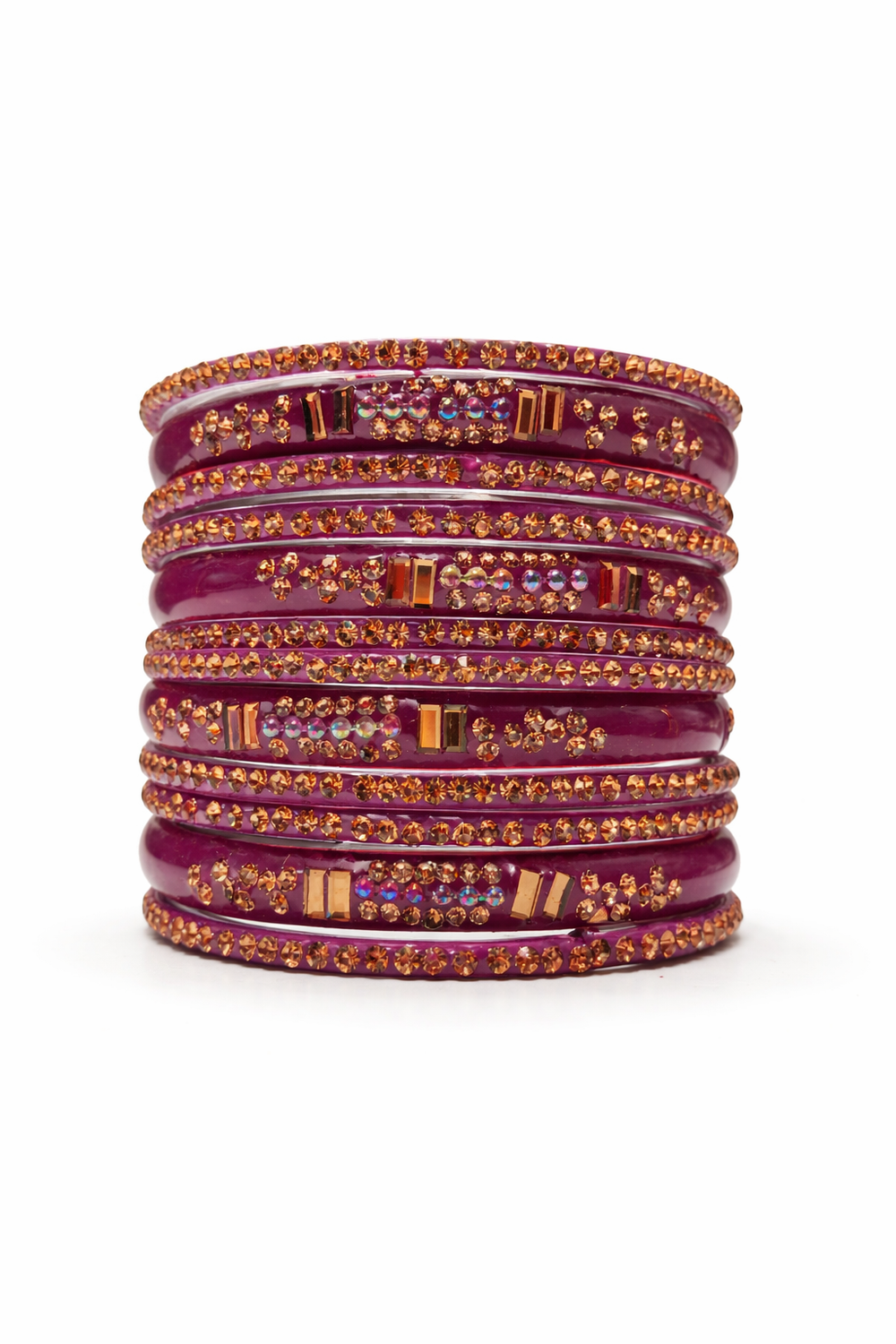 Elegant Purple Crystal Stone Bangles Set of 12