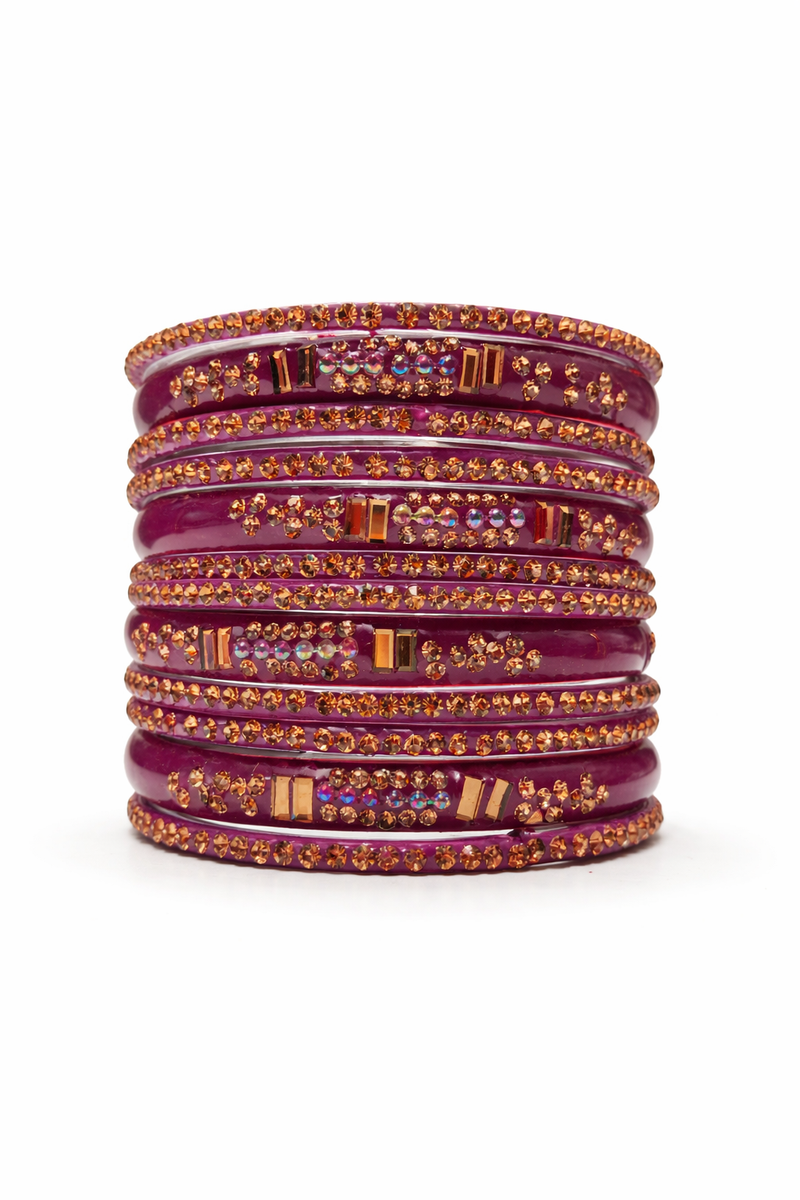 Elegant Purple Crystal Stone Bangles Set of 12