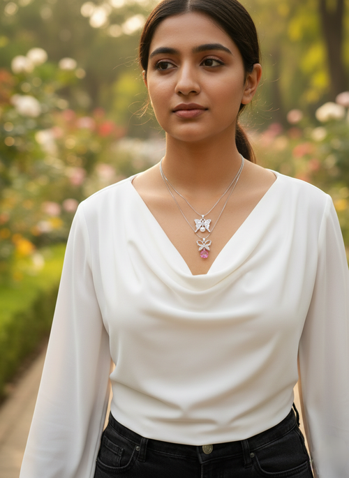 Anti-Tarnish Butterfly Necklace Pack of 3 Elegant Silver Finish