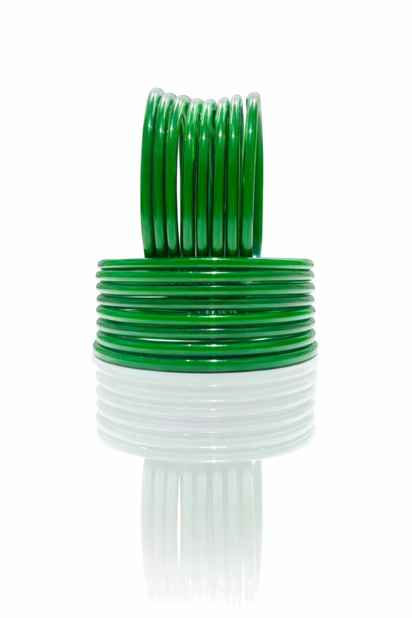 Classic Green Plain Glass Bangles Set Shiny Finish (set of 24)