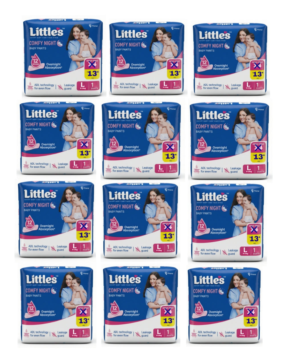 Little's Baby Diapers L Size (Large) Pants Style | 9-14 kg | 12 Pcs | Comfy Nights Baby Diaper Pants