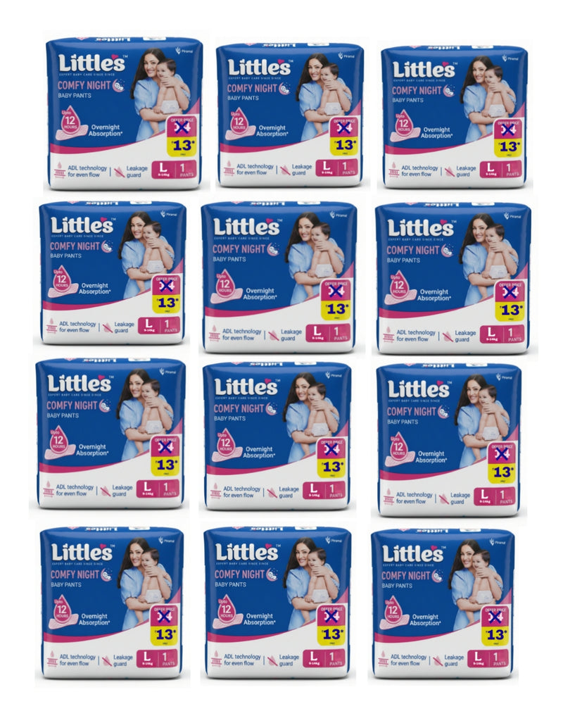 Little's Baby Diapers L Size (Large) Pants Style | 9-14 kg | 12 Pcs | Comfy Nights Baby Diaper Pants