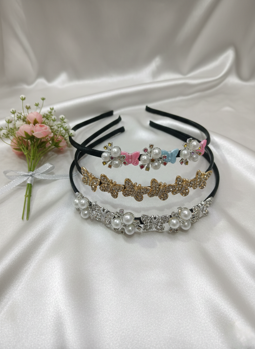 Sweet Pearl Butterfly Hair Band Set of 3
