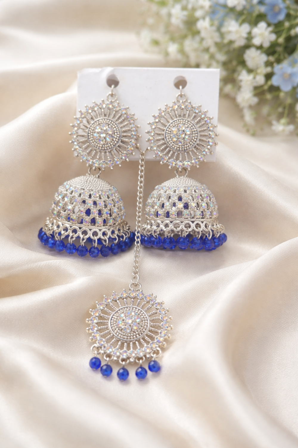 Anti-Tarnish Premium Silver Earrings with Matching Tika Set