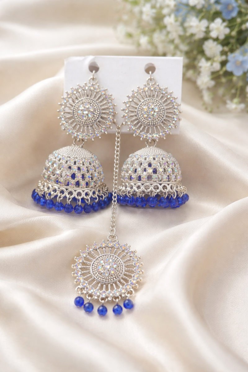 Anti-Tarnish Premium Silver Earrings with Matching Tika Set