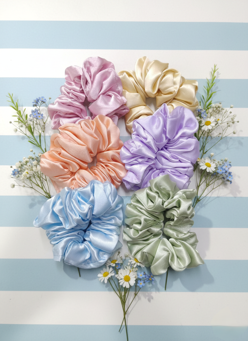 Hair band Scrunchies for women and  girls– Multicolor Soft Shine Set (Pack of 6)